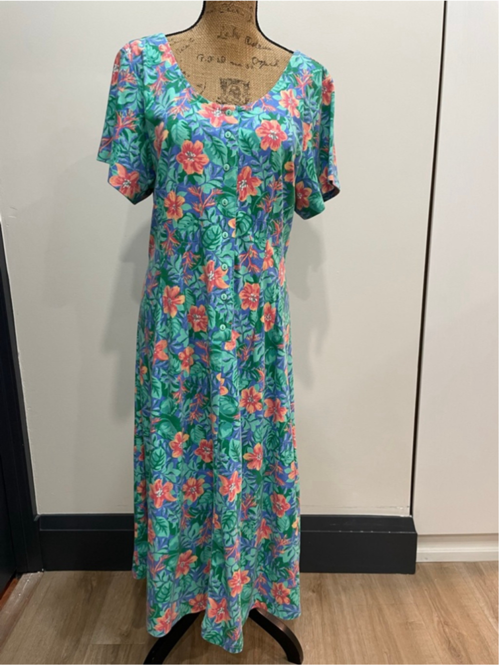 Tikal Trading 90s Mom Tropical Floral Button Front Maxi Dress XXL Tie Waist Trad